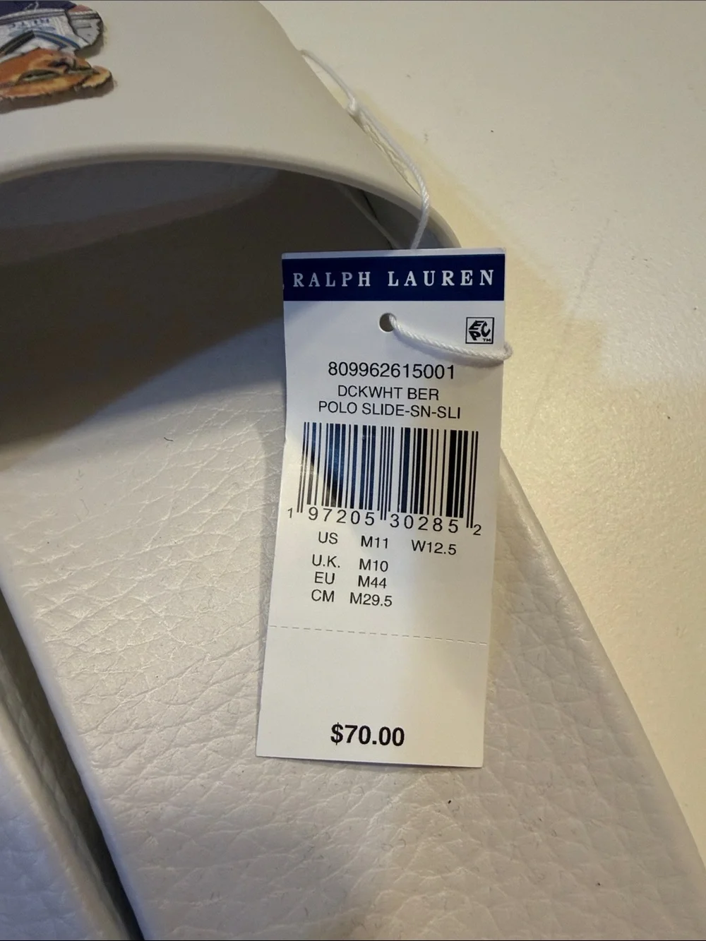 Ralph Lauren White Mens  Polo Bear Slide Sandals Sz 11.  New. Box54